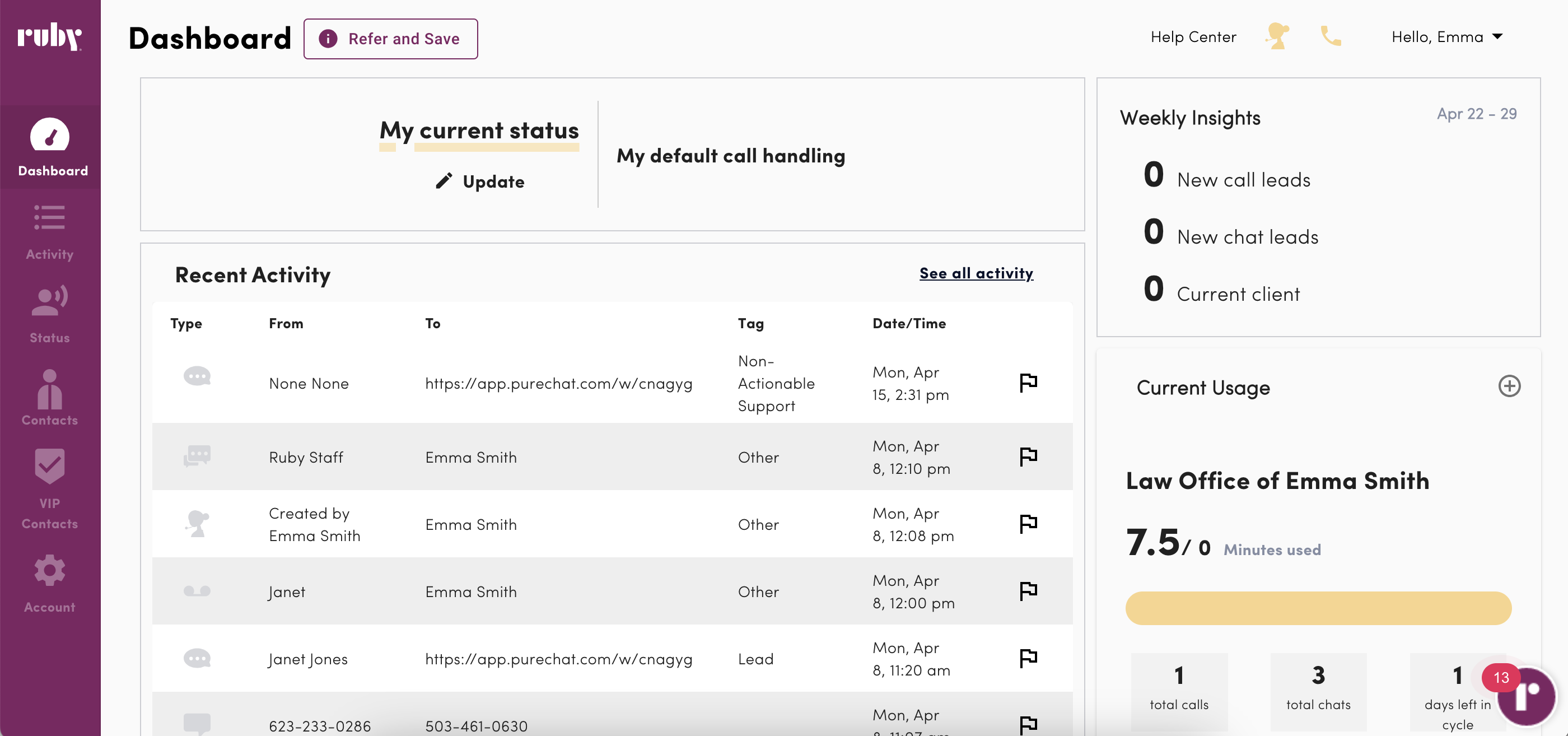 screenshot of Ruby Receptionists